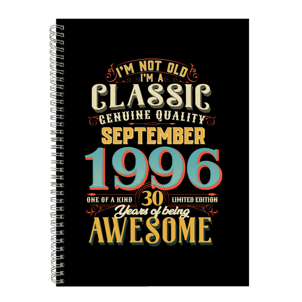 30 Years Old Born September 1996 Birthday Writing Book Notepad Notebook A4