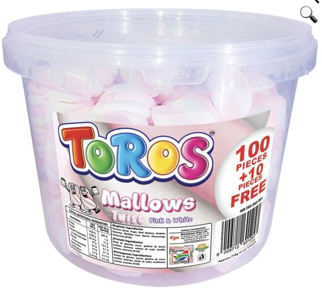 Toros Mallows Twist Pink &amp; White Marshmallows - 110 Pieces