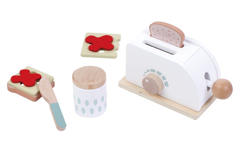 Wooden Pretend Play Toaster Set - Breakfast Kitchen Toy for Kids