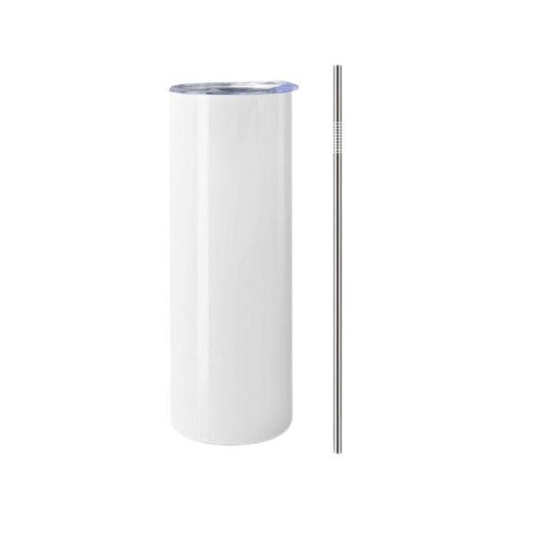 White 600ml Travel Tumbler with Metal Straw