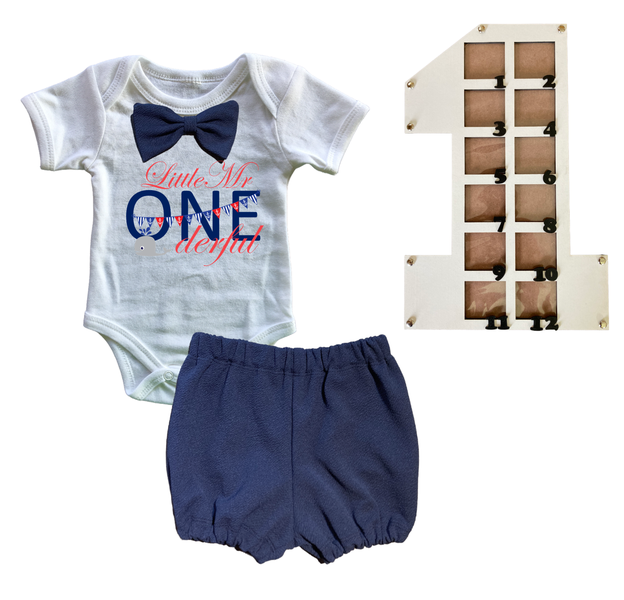 First Birthday Outfit-Bubble shorts &amp; Photo Frame-Sailor ONE Boys