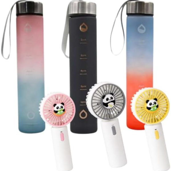 Gradient Water Bottle with Handheld Mini Fan Set, 6 Piece