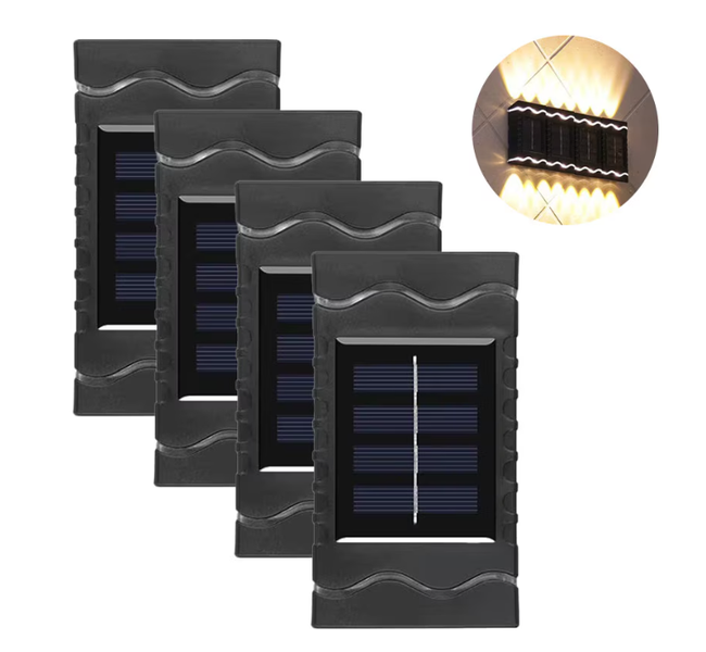 Set of 4, Solar-Powered Decorative Wall/Fence Lights with Light Sensor