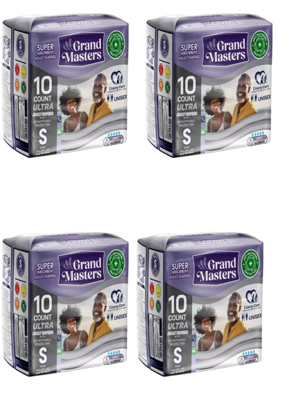 Grand Masters Adult Diapers Small (S) 40 Pack (4 x 10) Bulk