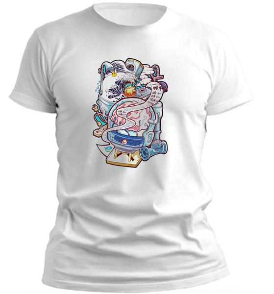 PepperSt Men's White T-Shirt - Brain Sketch