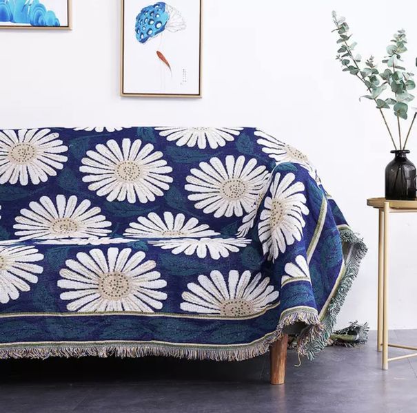 Knitted Throw Blanket chenille Daisy Flower decorative cover