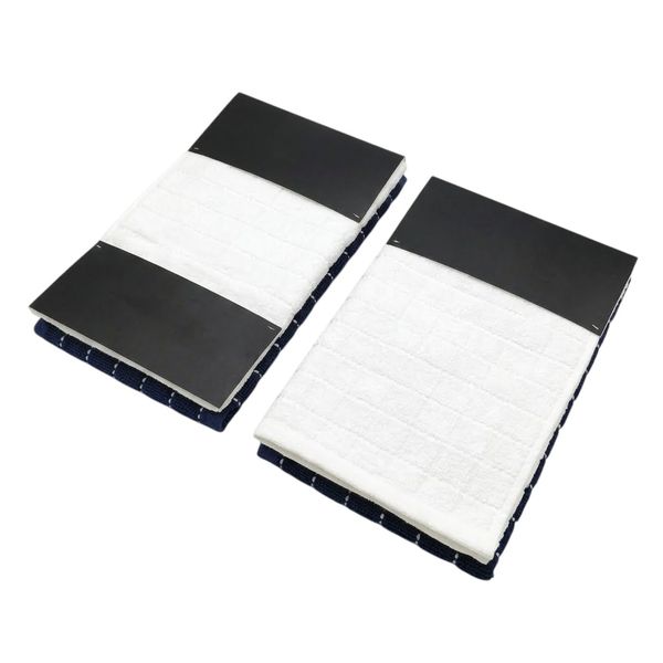 100% Cotton Hand Towel Set - White &amp; Navy (2 Pack)