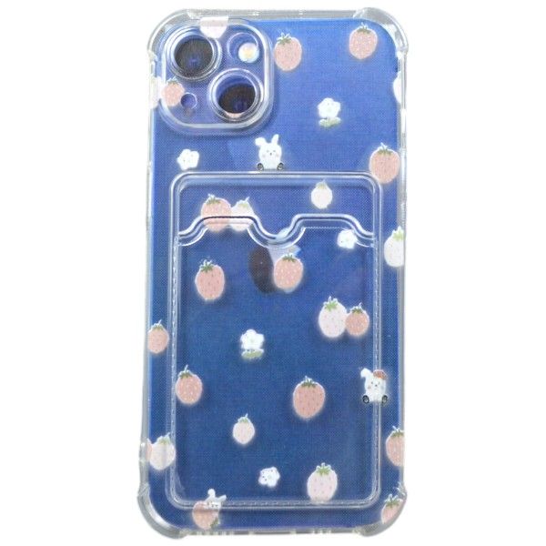 Strawberries With Card Slot Phone Case Compatible with iPhone 13 - Transparent