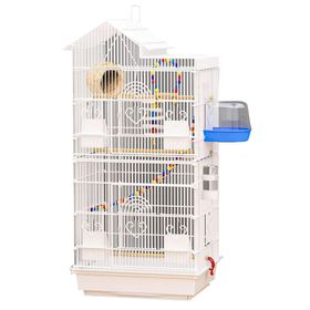 View of Pet Waterproof Open Top Metal Bird Cage Condo with Interactive Toys ...