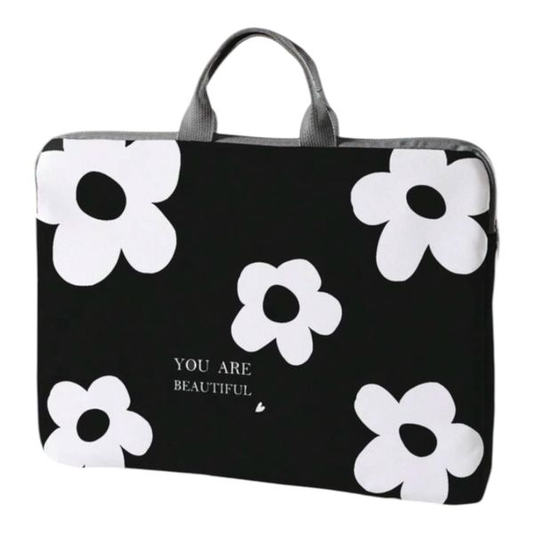15 Inch White Ladies Flower Pattern Laptop Bag
