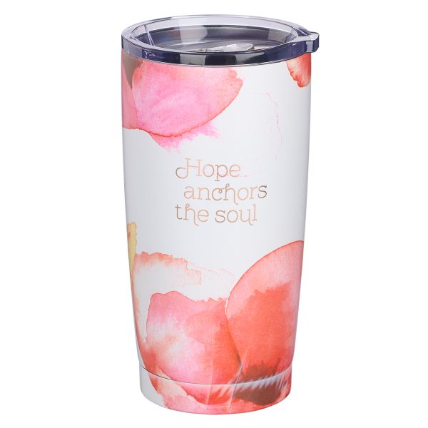 Stainless Steel Mug - Hope Anchors the Soul, Coral Poppies