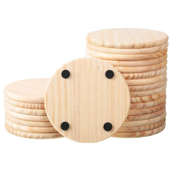 Wood Round Blank Coasters Set with Felt Pads - Natural Wood - 42 Pack