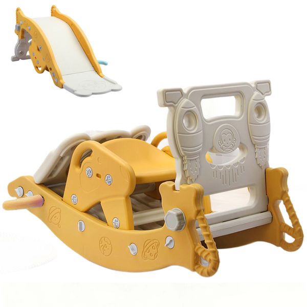 4 in 1 Toddler Slide Rocking Toy, Slide for Kids with Basketball Hoop