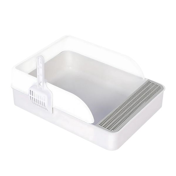 41cm High Sided Semi Open Cat Litter Tray with Hanging Scoop - White