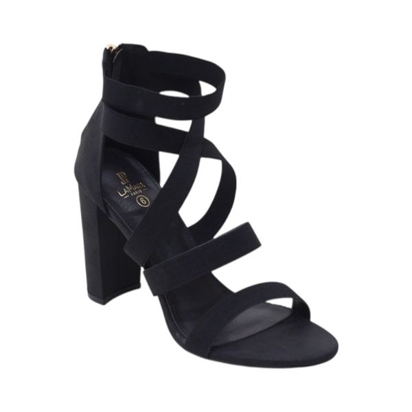 LaMara Paris Elastic strappy High Block 10cm Heel Open Toe Sandal Black