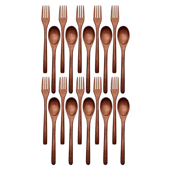 10 Pcs Wooden Spoons Forks Set Wooden Utensil Set for Cooking Eating