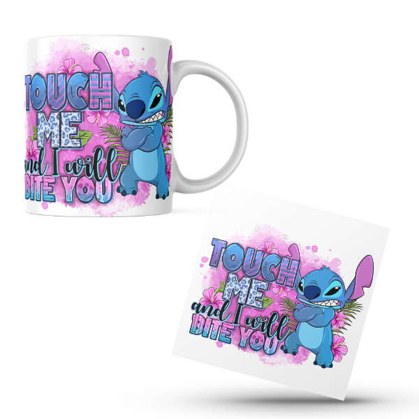 Stitch Touch Me and I Will Bite You Printed Coffee Cup and Coaster Set