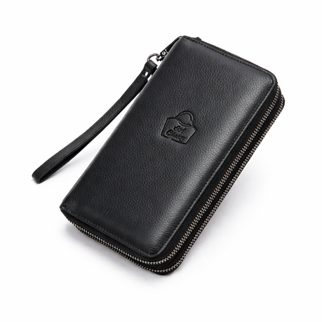 SACLASSY Leather Double Zip Wallet Phone Pocket Multi-Card Holder - Gift Image