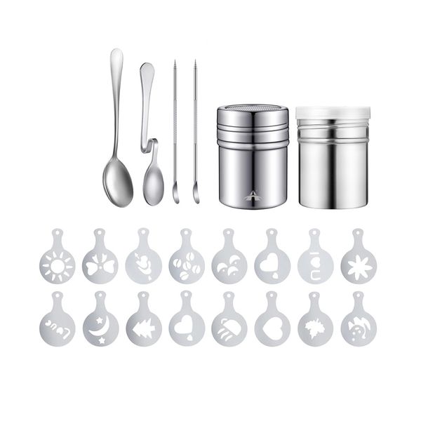 Alanes 22 Pieces Coffee Decoration Stencils Latte Art Pen Coffee Tool Set