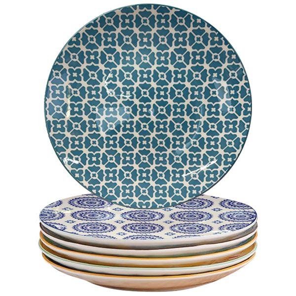 Set of 6 - High Quality Porcelain Colorful Dinner Plates Set