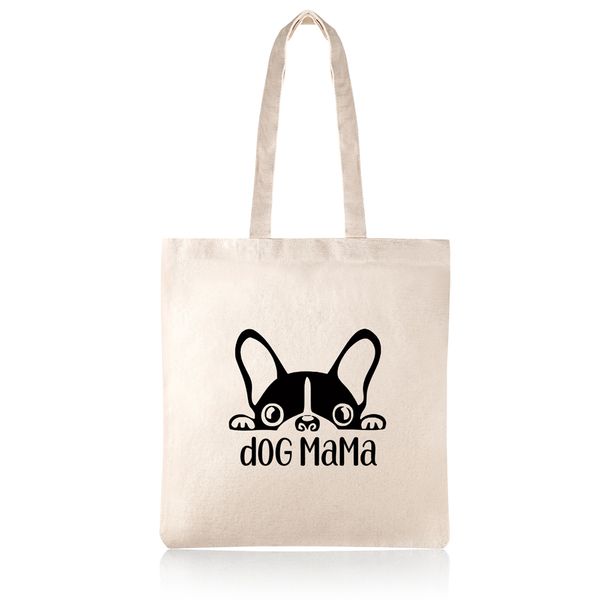 Dog Mama French Bulldog Design Cotton Shopper Tote Bag