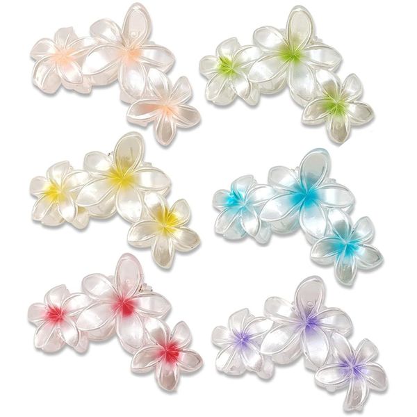 6-pack Flower Hair Clips for Women, Non-Slip Matte Hawaiian Plumeria Claws Clip