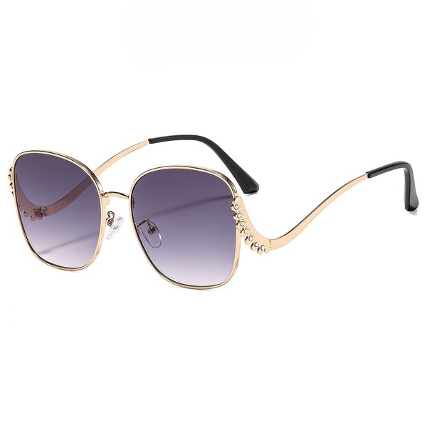 Square Metal Sunglasses With Crystal Temples Women