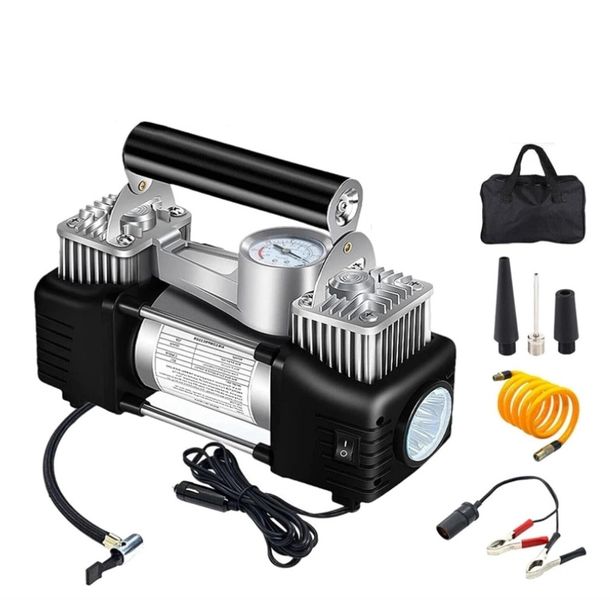 Tire Inflator Portable Air Compressor, 12V Portable Dual Cylinder Air Pump
