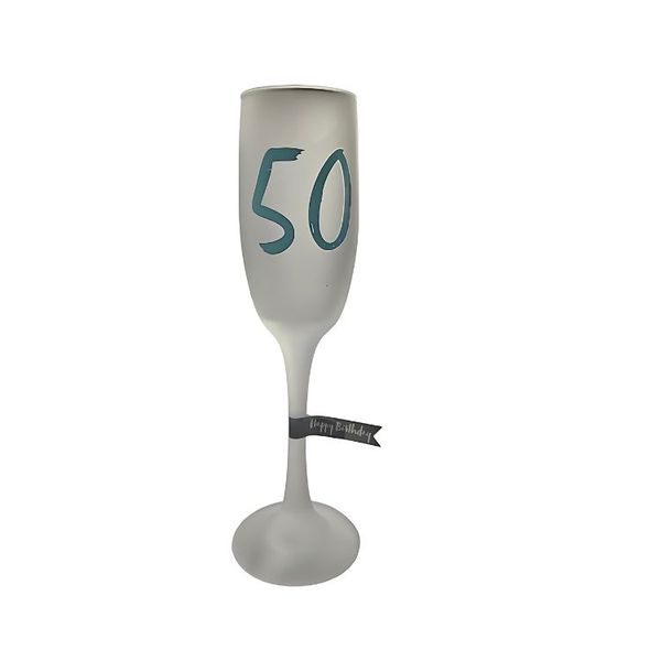 50th Happy Birthday Frosted Champagne Satin Glass Flute