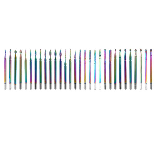 30 Pieces Rainbow Diamond Burr Bits for Remove Acrylic Nails Gel Salon SPA