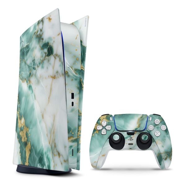 Decal Skin Compatible with PS5 Digital - Marble Emerald Gold (Decal Only)