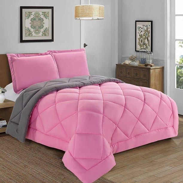 Pink &amp; Grey 5 Pc Comforter set
