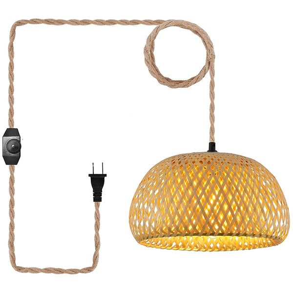 Plug In Pendant Light With Jute Rope Bamboo Rattan Lights Us Plug