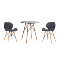 Wooden Round Dining Table with 2 Soft Padded PU Leather Chairs black