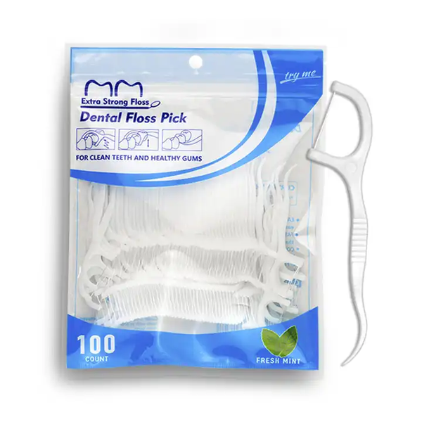 100 Dental Floss Picks for Healthy Teeth - Mint Flavoured