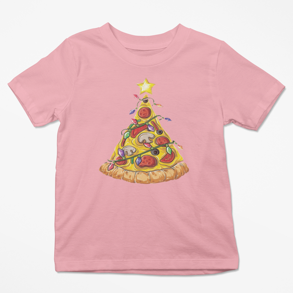 Pizza Christmas Tree Pink Kids T-Shirt
