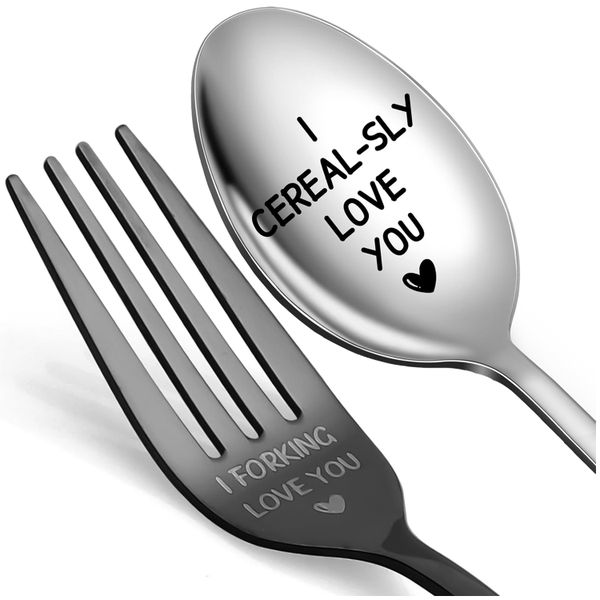 I Cerealsly Love You Engraved Spoon &amp; Fork Stainless Steel Cutlery Gift Set