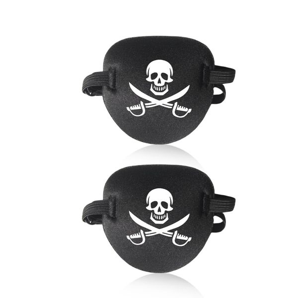 2 Piece Pirate Single Eye Patch, Skull Crossbone, for Adults and Kids