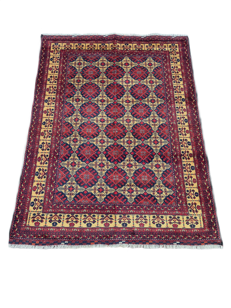 Top Persian Rugs - Red-Yellow Wool Floral Rectangular 192L x 149 W CM