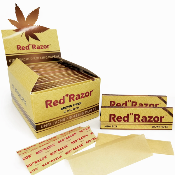 Red Razor King Size Unbleached Brown Rolling Papers - 50 Booklets Box