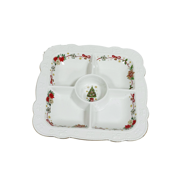 SDG-31 Festive Christmas Square Divided Snack Bowl (28CM × 4CM)