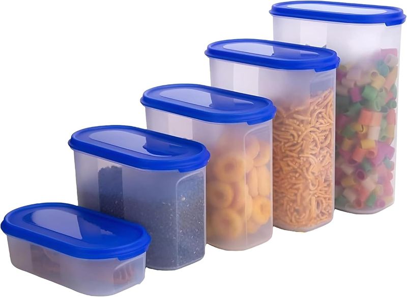 Oval Modular Plastic Storage Containers with Lid, Set of 5 - Blue