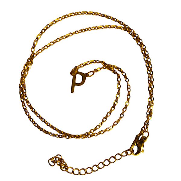 Stainless Steel Necklace with Initial P Pendant - Gold