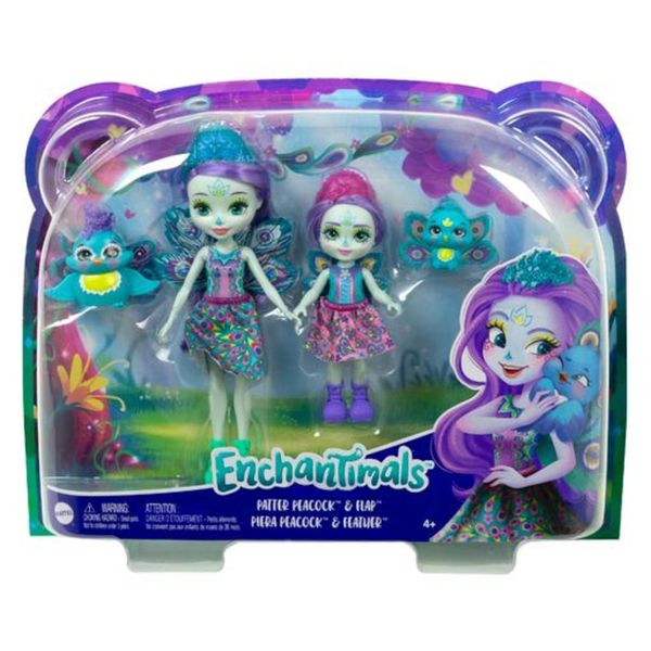 Enchantimals Patter &amp; Piera Peacock Sister Dolls With 2 Animal Figures