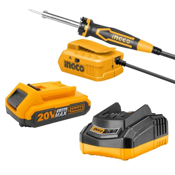 INGCO - Soldering Iron (40W) - 20V + Charger + Battery Pack - (7.5AH)
