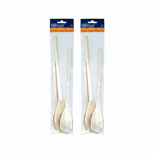 Hillhouse 3 Piece Beechwood Mixing Spoons Set for Kitchen Use - 2 Pack
