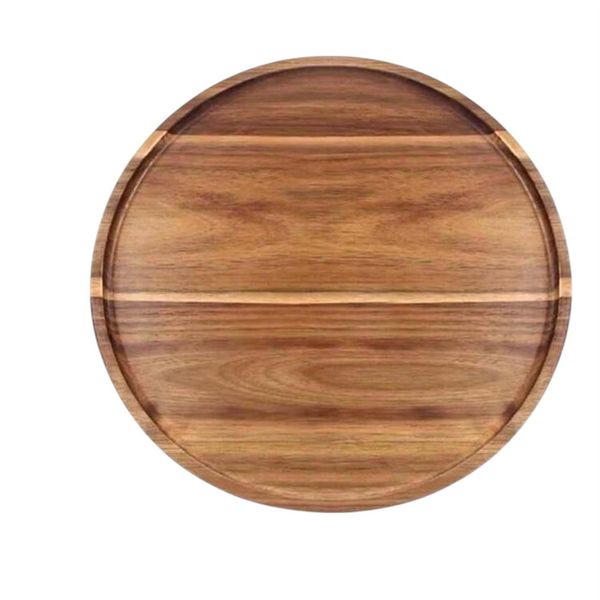 Round Wooden Serving Tray/Decorative Tray - Dark Brown