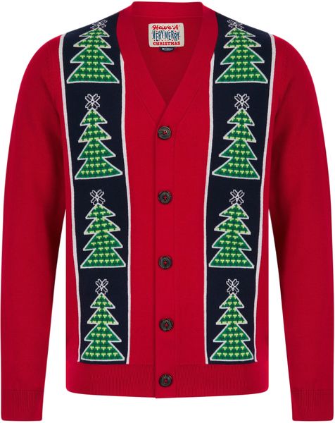 Men's Osier Knitted Christmas Cardigan in George Red
