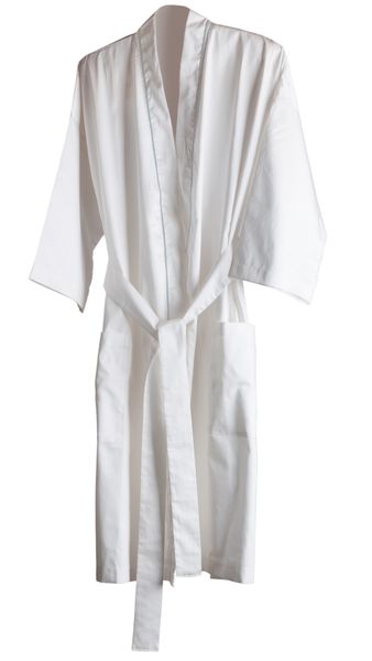 Egyptian Cotton Bath Robe - White with Silver Satin Stitch