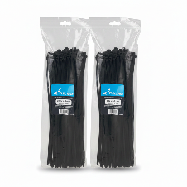 Electrix Cable Ties 4.8 mm x 300 mm Black 100 Piece - 2 Pack